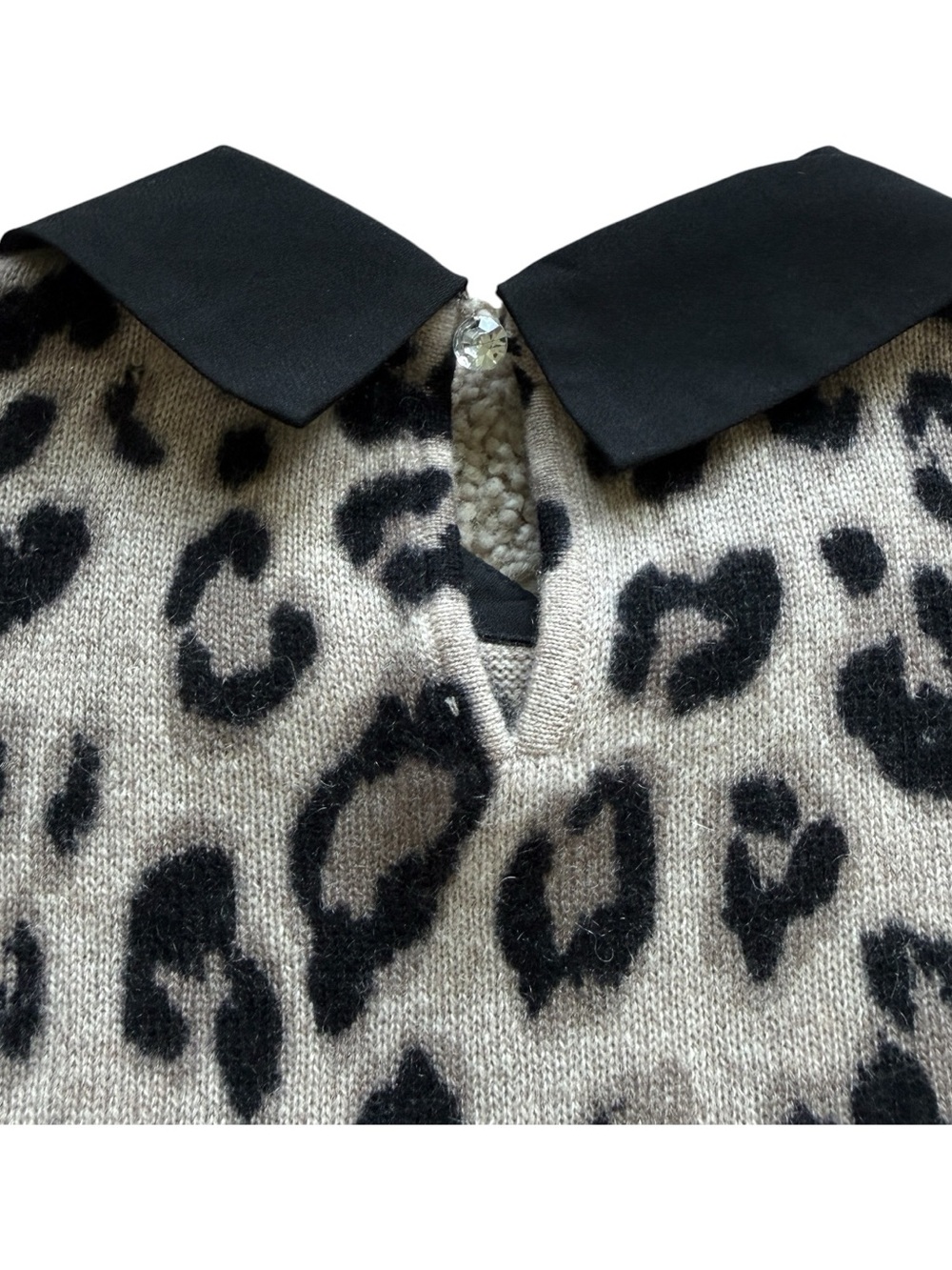 Adrianna Papell 100% Cashmere Leopard Print Collared Layered Hem Sweater XS Cozy - Picture 9 of 9